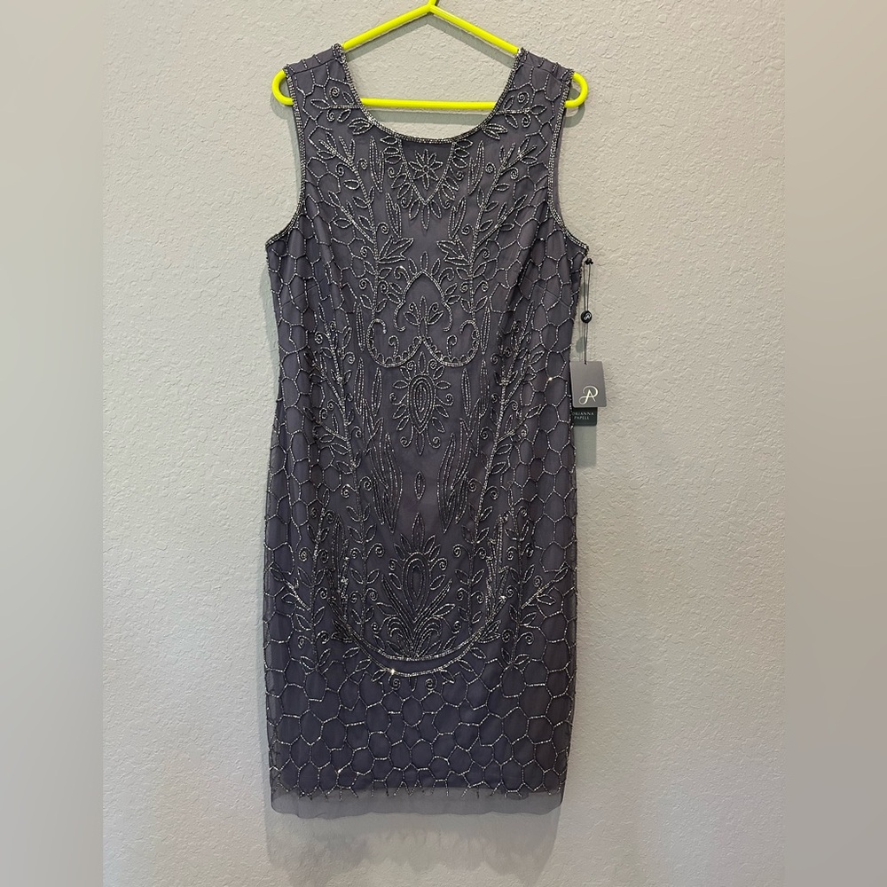 Adrianna Papell dusky eggplant beaded cocktail dress NWT